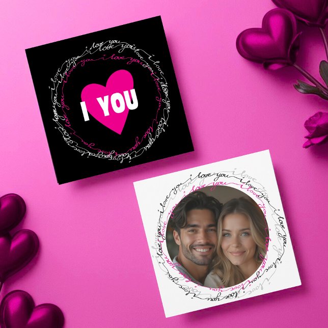 Modern I Kärlek dig med svart fotomcirkel Julkort (Modern I Love You with Photo Circle black Holiday Card)