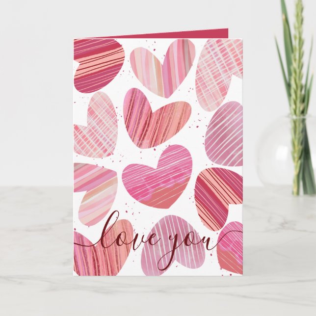 Modern I Love You Alla Hjärtans Dag Rosa Hjärtan   Kort (Framsida)
