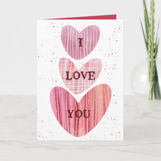 Modern I Love You Alla Hjärtans Dag Rosa Hjärtan   Kort (Framsida)
