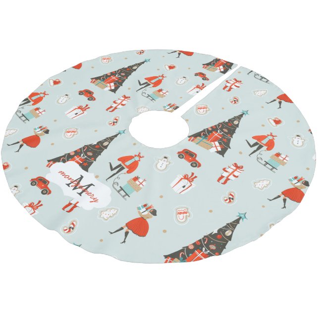 Modern i mitten av århundradet | Jul Helgdag Monog Julgransmatta Borstad Polyester (Vinklad)