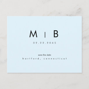 Modern Ice Blue Monogram Bröllop spara datum Vykort