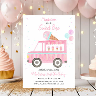 Modern Ice Cream Lastbil Sweet en Birthday Inbjudningar