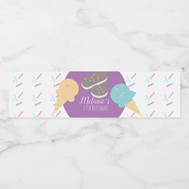 Modern Ice Cream Sprinkles Confetti Birthday Vattenflaskor Etikett (Singel etikett)