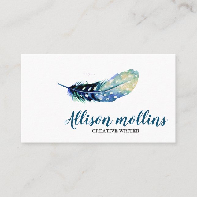 Modern idérik författarefjäderlogotyp visitkort (Framsida)
