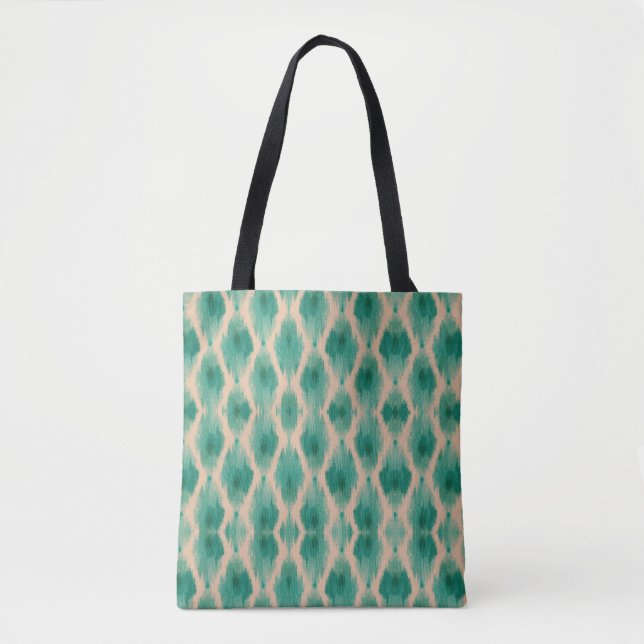 Modern Ikat Boho Tote Bag | Teal & Clay Textured Tygkasse (Framsida)