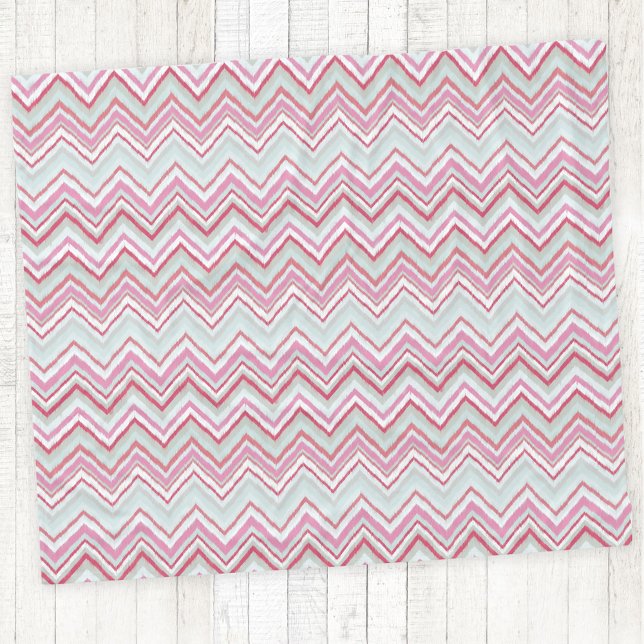Modern Ikat Chevron Rand Abstrakt Rosa Grönt Fleecefilt (Modern abstract Ikat chevron zigzag stripe pink and mint green fleece blanket)