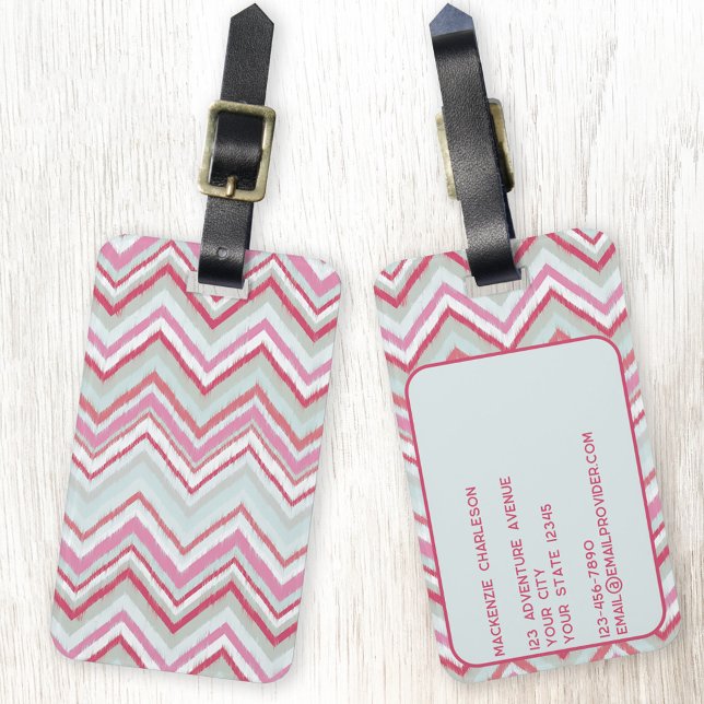 Modern Ikat Chevron Rand Geometric Abstrakt Bagagebricka (Abstract Ikat chevron geometric zigzag stripe pattern luggage tag)