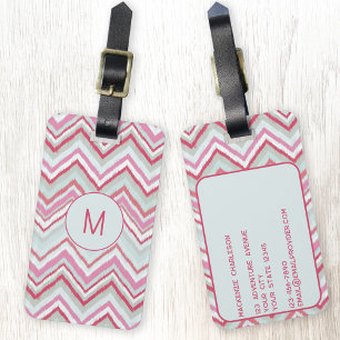 Modern Ikat Chevron Rand Monogram Initial Bagagebricka