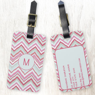 Modern Ikat Chevron Rand Monogram Initial Bagagebricka