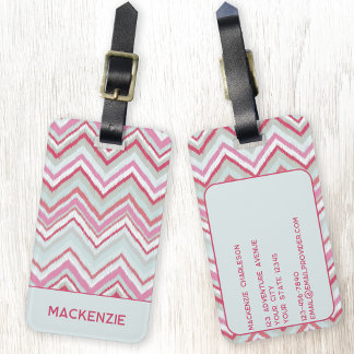 Modern Ikat Chevron Rand Personlig Namn Bagagebricka