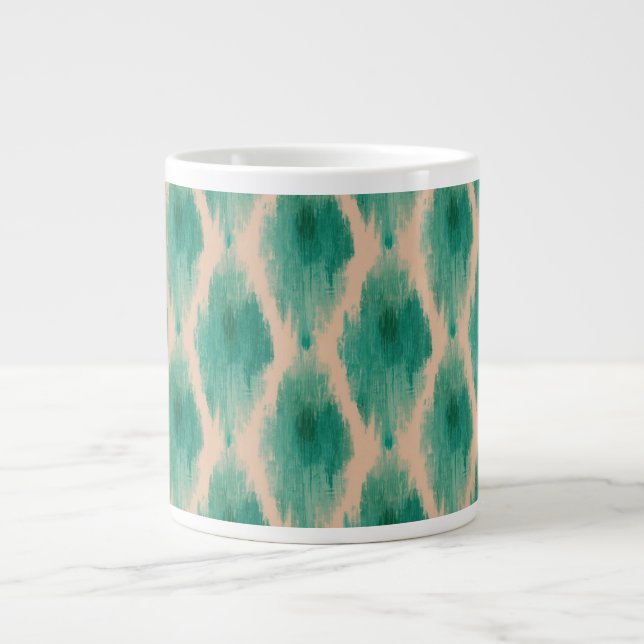 Modern Ikat-mönster Mugg | Teal & Clay Boho-design Jumbo Mugg (Framsidan)