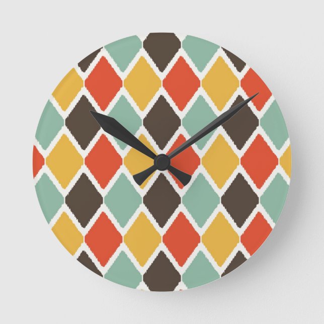 Modern ikat stambal mode mönster rund klocka (Framsida)