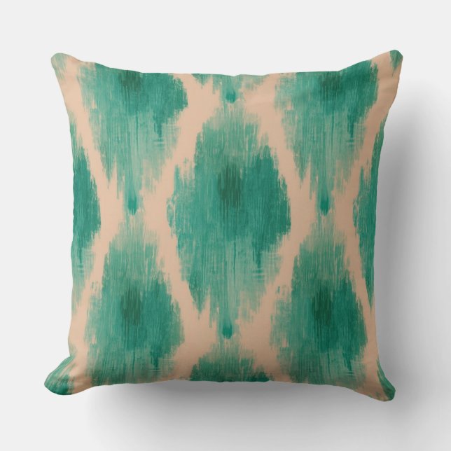 Modern Ikat Teal & Clay Throw Pillow | Boho-Lux Kudde (Framsida)