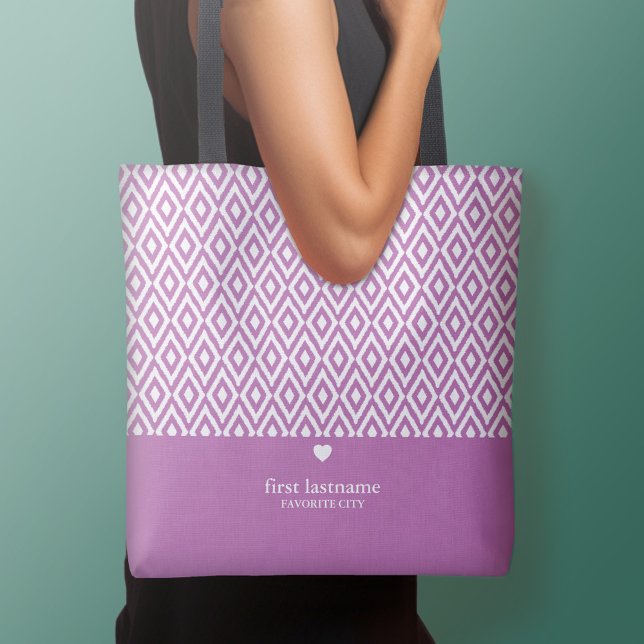 Modern Ikat Upscale Heart Monogram CAN EDIT FÄRG Tygkasse (Personalized tote bag - add your name or other text)