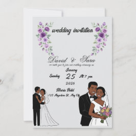 Modern Illustrated Black Couple Wedding Invitation Inbjudningar