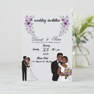 Modern Illustrated Black Couple Wedding Invitation Inbjudningar