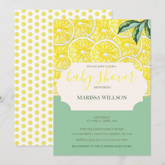 Modern Illustrated Lemon Slices Watercolor Art Inbjudningar (Fram/baksida)