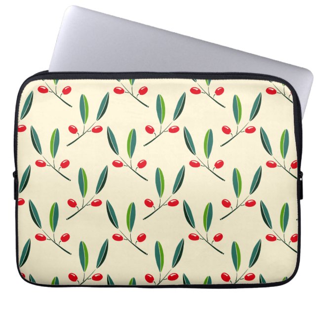 Modern Illustrated Red Berries Pattern Laptop Fodral (Framsidan)
