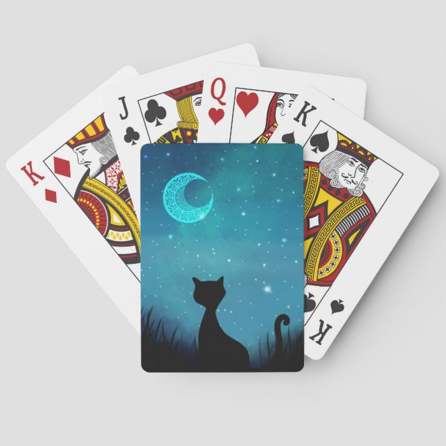 Modern illustration av Black cat gnistra night him Casinokort (Baksidan)