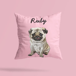 Modern illustration av Pug hund | Lägg till namn  Kudde
