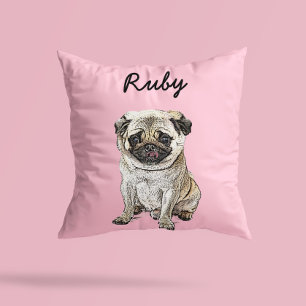Modern illustration av Pug hund   Lägg till namn  Kudde