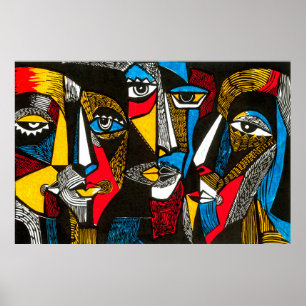 Modern illustration i Linocut stil. Surreal kolo Poster