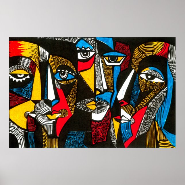 Modern illustration i Linocut stil. Surreal kolo Poster (Framsidan)