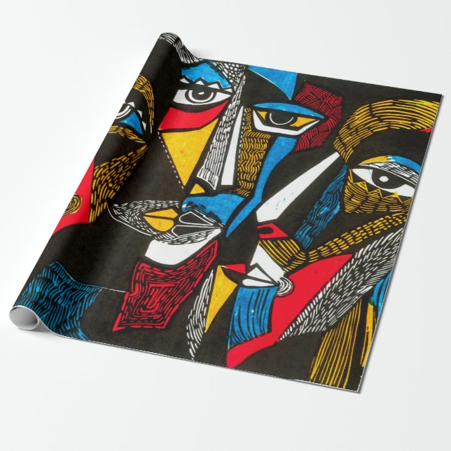 Modern illustration i Linocut stil. Surreal kolo Presentpapper (Utrullad)