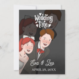 Modern Illustrerad Bröllopsinbjudan för Paret Spara Datumet