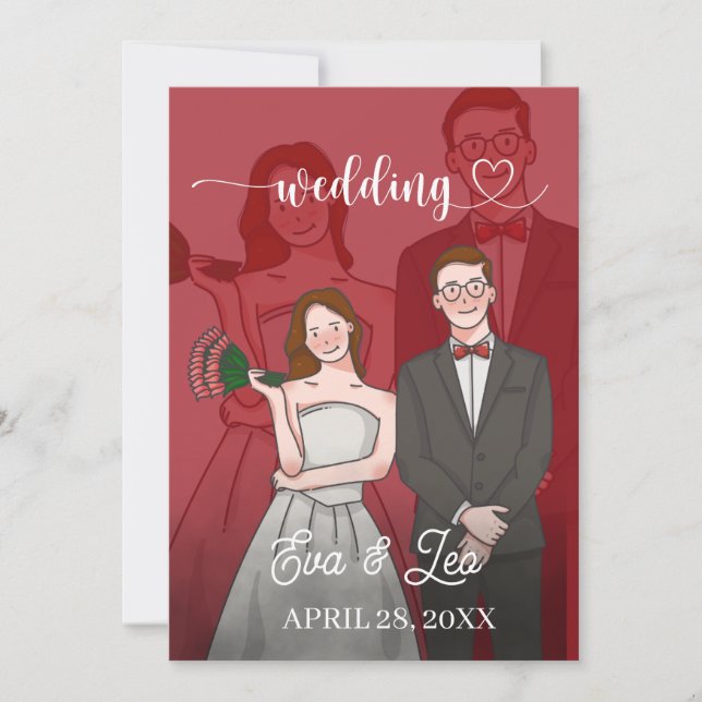 Modern illustrerad bröllopsinbjudan spara datumet (Framsida)