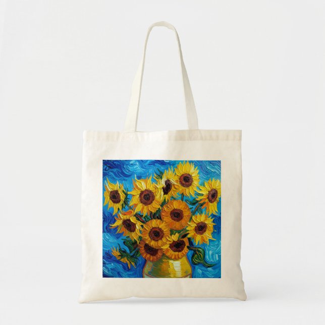 Modern Impasto Sunflowers Blue and Yellow Art  Tygkasse (Framsidan)
