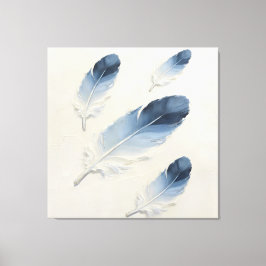 Modern Impasto Texturerad Blå Fjäder Oljemålning Canvastryck