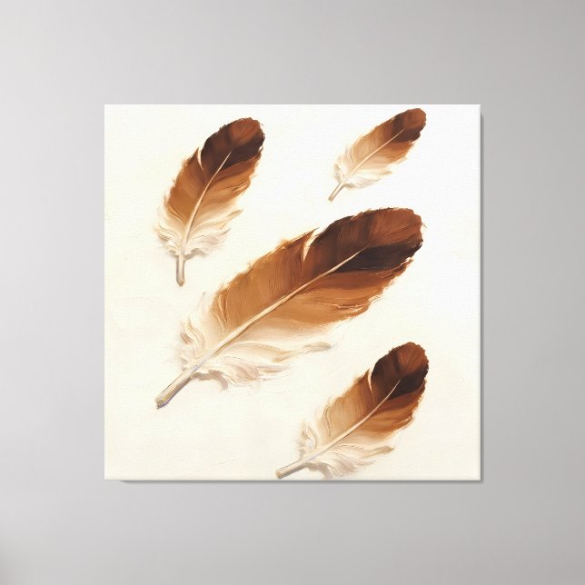 Modern Impasto Texturerad Brun Fjäder Oljemålning Canvastryck (Framsida)