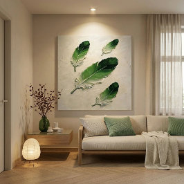 Modern Impasto Texturerad Grön Fjäder Oljemålning Canvastryck