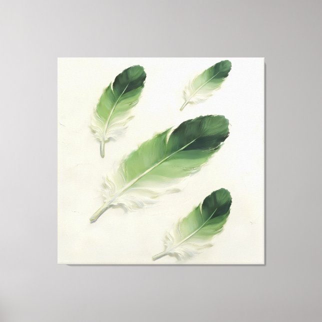 Modern Impasto Texturerad Grön Fjäder Oljemålning Canvastryck (Framsida)