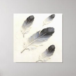 Modern Impasto Texturerad Svart och Grå Fjäderolja Canvastryck
