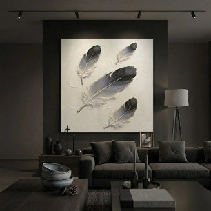 Modern Impasto Texturerad Svart och Grå Fjäderolja Canvastryck