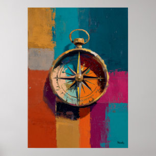 Modern Impressionistisk Kompass Målning Riktning Poster