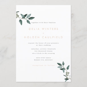Modern inbjudan för Eucalyptusgrönskabröllop