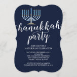 Modern inbjudan för menoraHanukkah firande<br><div class="desc">Starta din julfest av höger med vår eleganta inbjudan för partyet för blåttmenoraHanukkah firande som presenterar ett ljust - slösa menorauppsättningen på en marinblå bakgrund med modern typografi. Se till att alla dina vänner och familjemedlemmar är där att fira med dig denna julhelg! Hanukkah är en favorit- tid av året...</div>