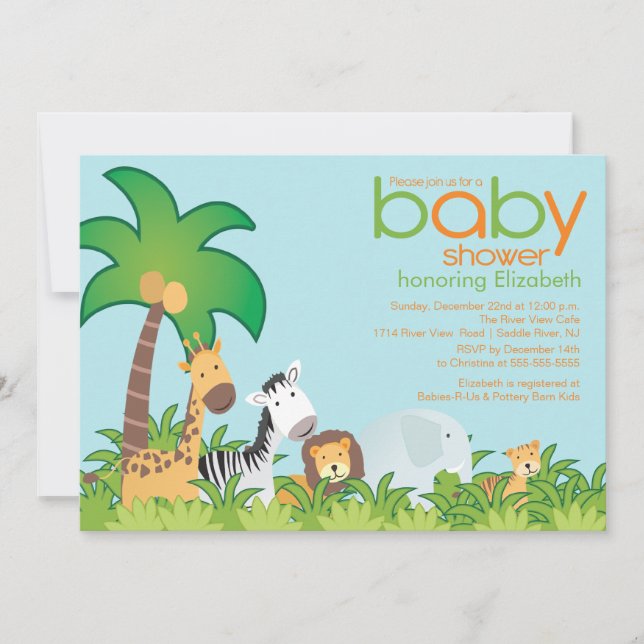 Modern inbjudan för Safaridjurbaby shower (Framsida)