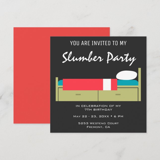 Modern inbjudan för slummerpartyfödelsedag (Fram/baksida)