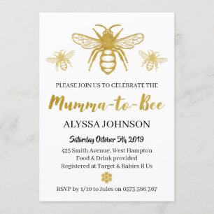 Modern inbjudan från Guld till Bee Baby Shower