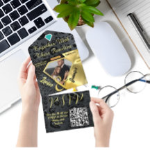 Modern inbjudan Guld Diamond Black Bröllop