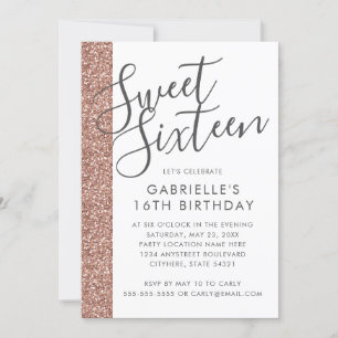 Modern inbjudan Ro Guld Rosa Glitter Sweet 16