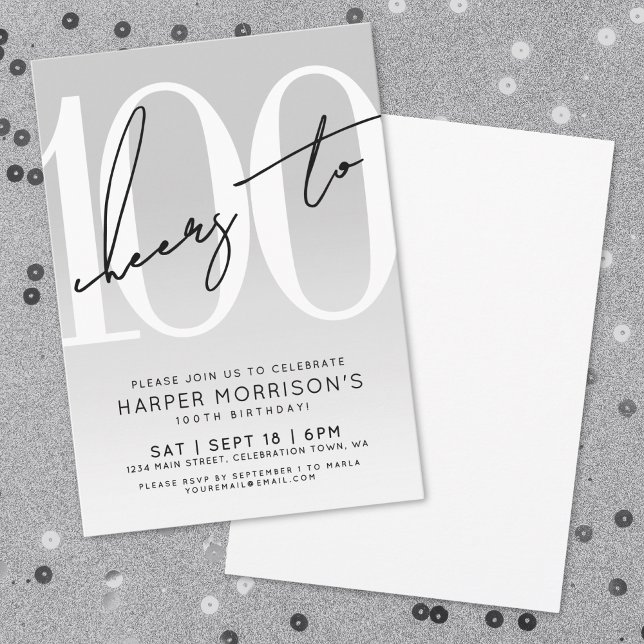Modern inbjudan till 100-årsfirande födelsedagsfes (Modern 100th Birthday Party Invitation)