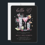Modern inbjudan till 40:e födelsedagsgruppen<br><div class="desc">Modern Glittery 40:e födelsedagsinbjudan - med mousserande cocktails med modern typografi med lite glitter som kastas in. Silver och  rosa är dramatiska i svart omgivning. Baksidan av inbjudan är att samordna glitter för en festlig beröring.</div>