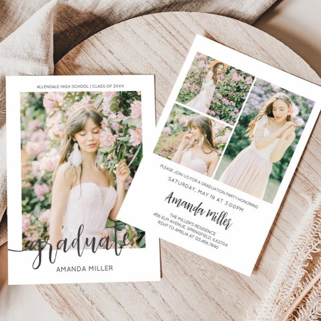 Modern inbjudan till avisering i Studenten (Modern Graduation Photo Announcement Invitation Card with Front and Back)