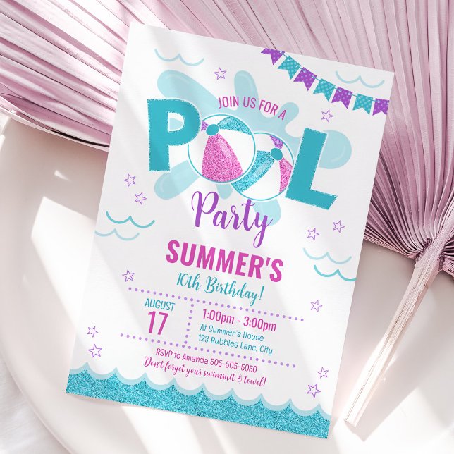 Modern inbjudan till Bassäng-partiet, sommarflicka (Modern Pool Party Invitation)