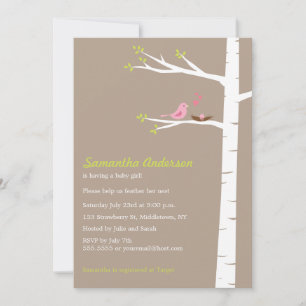 Modern inbjudan till Bird Birch Baby Shower - flic